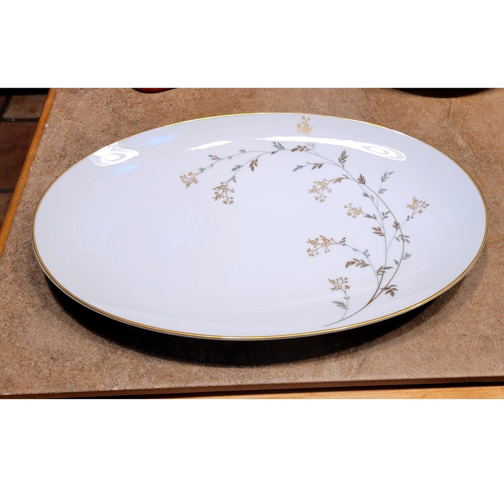 Noritake Andrea‎ 16 in Oval Serving Platter Gold Trim Floral Vine Pattern 5524